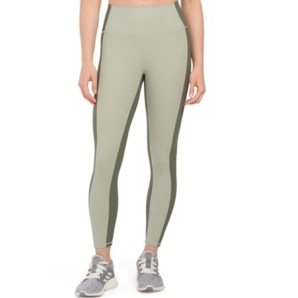 Wilo Sage Olive Green Color Block Ribbed Activewear Workout Yoga Leggings Small